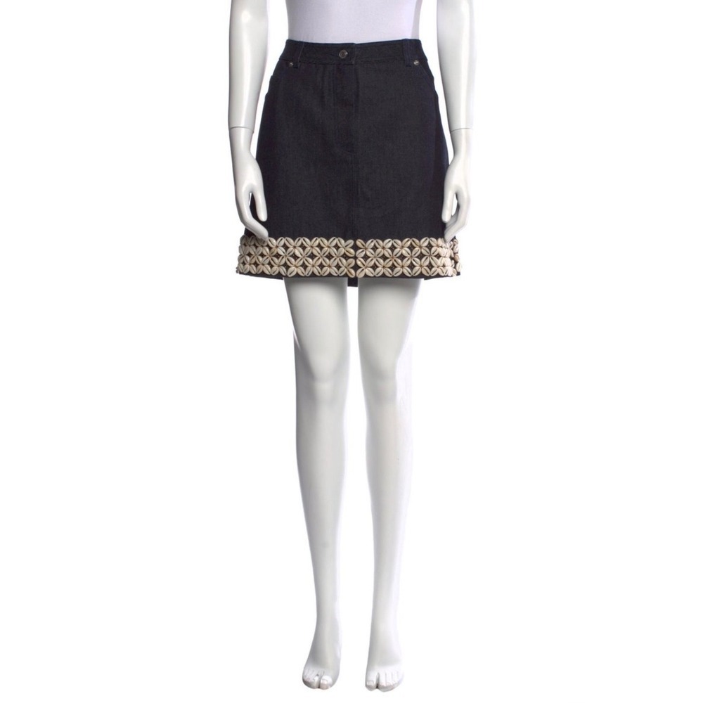 Michael Kors Denim Mini Skirt With Seashell Embellishment Size 14
